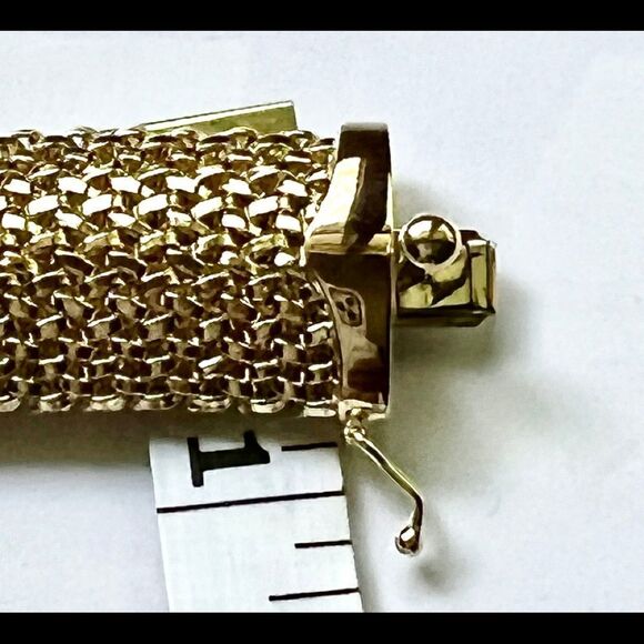 14K Yellow Gold Polished Mesh Bracelet – 7.25", 18.75mm, Solid, 29.5g - Picture 8 of 12